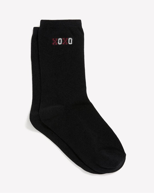 Black Crew Socks with XOXO Placement Print
